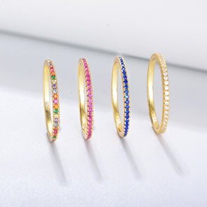 Glamorous Multi-Color Eternity Band Sterling Silver Stackable Ring