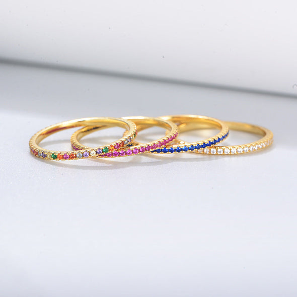 Glamorous Multi-Color Eternity Band Sterling Silver Stackable Ring