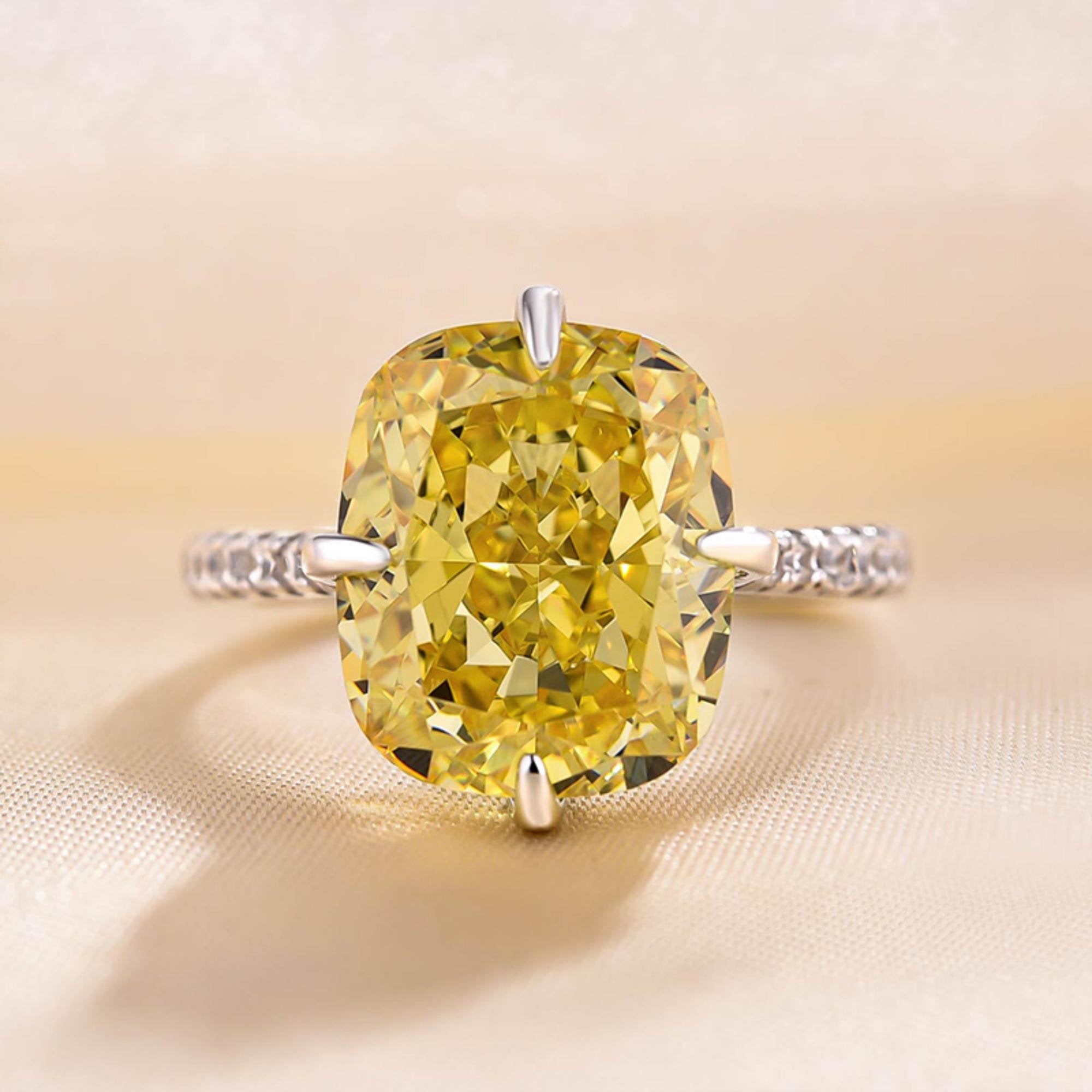 Radiant Cut Yellow Stone Engagement Ring in Sterling Silver for Women