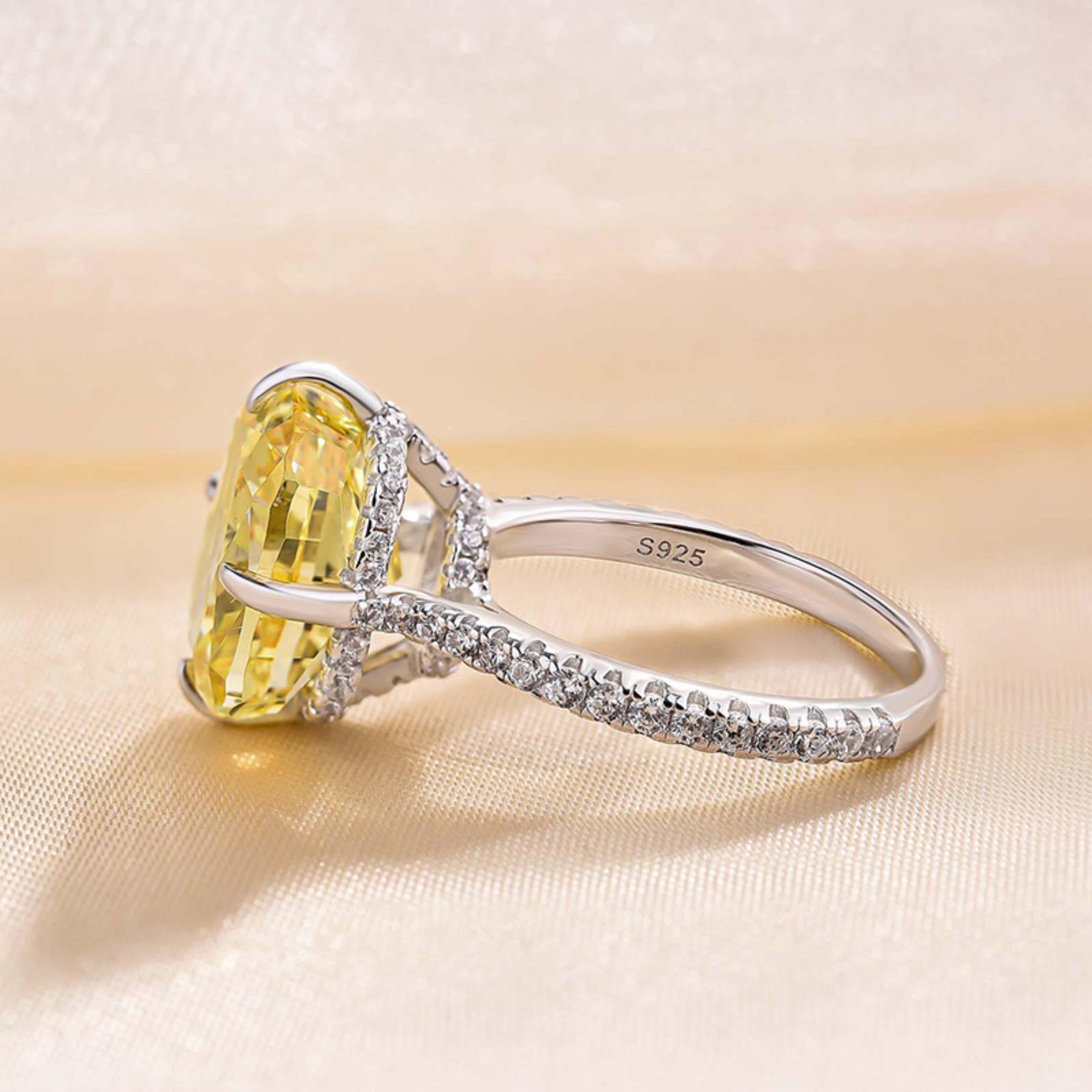 Radiant Cut Yellow Stone Engagement Ring in Sterling Silver for Women