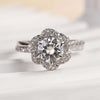 Exquisite Flower Design Round Cut Engagement Ring in Sterling Silver