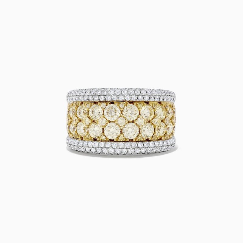 Yellow and White Color Round Cut Luxury Band in Sterling Silver