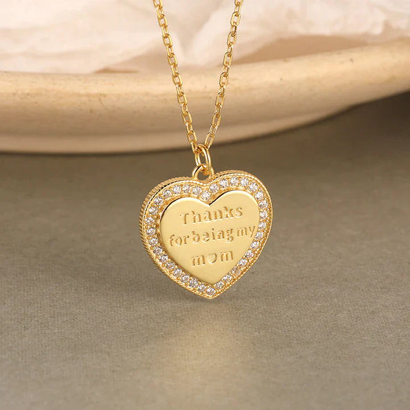 Thanks For Being My Mom Dainty Heart Design Sterling Silver Pendant Necklace