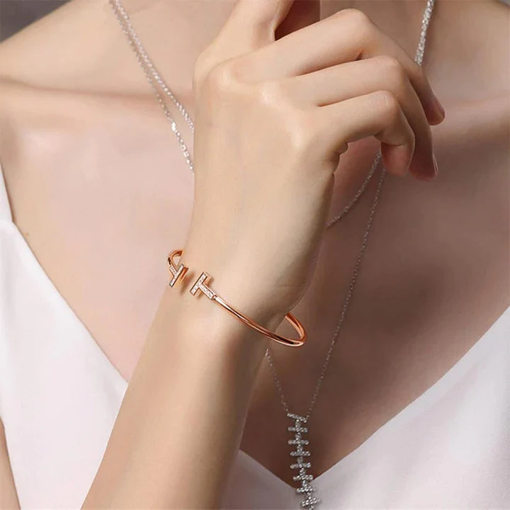 Double Alphabet T with Open Bangle