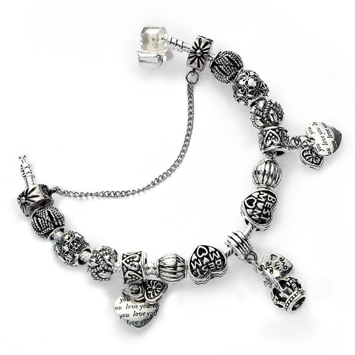 I LOVE YOU MOM Crown Charm Bracelet