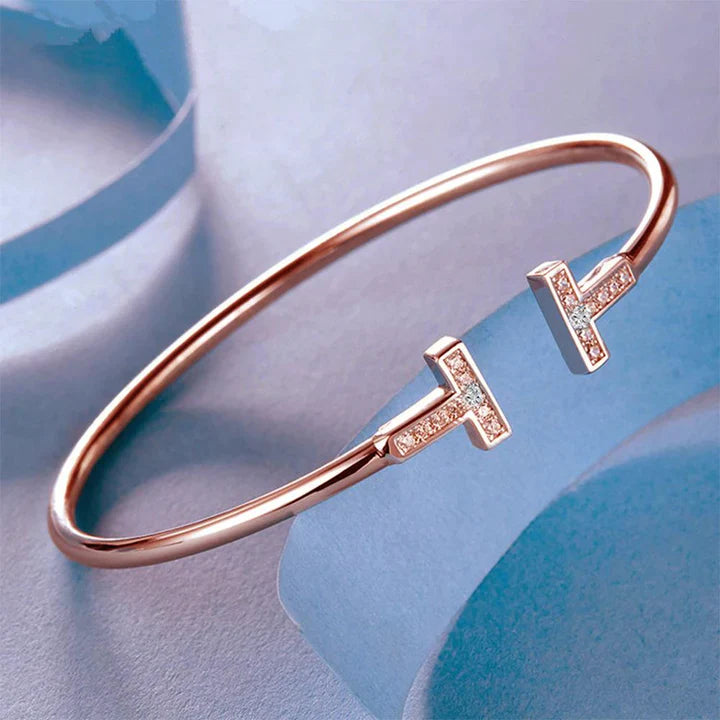 Double Alphabet T with Open Bangle