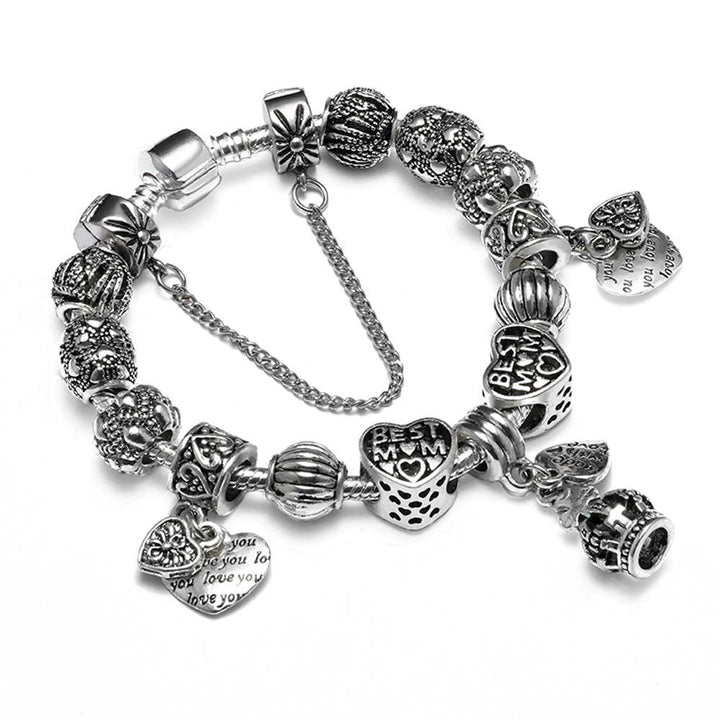 I LOVE YOU MOM Crown Charm Bracelet