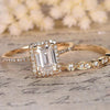 Luxury Golden Tone Halo Emerald Cut Sterling Silver Bridal Set