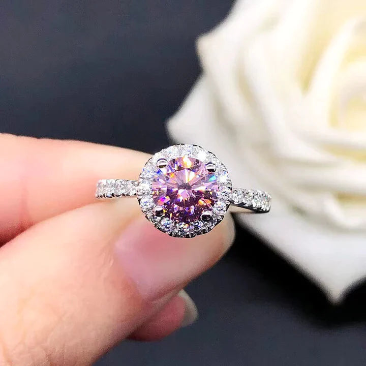 Colored Round Cut Halo Moissanite Engagement Ring