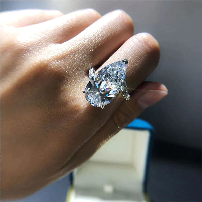 6.5CT Pear Cut Bypass Sterling Silver Engagement Ring