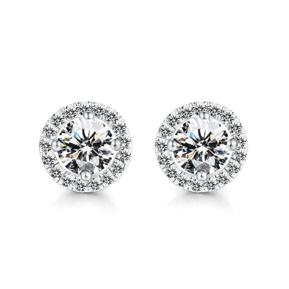 Classic Round Cut Stud Earrings In Sterling Silver