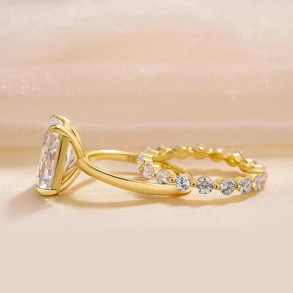 Stunning Radiant Cut Sterling Silver Bridal Set In Golden Tone