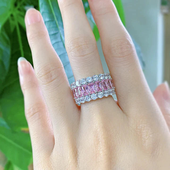 Gorgeous Pink Tripe Row Wedding Band