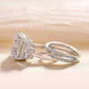 2PCS Radiant Cut Three Stone Sterling Silver Wedding Bridal Set