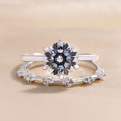 Classic Round Cut Solitaire Wedding Bridal Set In Sterling Silver