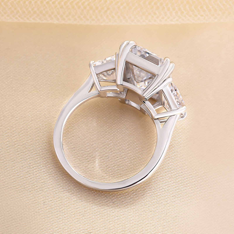 Stunning Emerald Cut Three Stone Sterling Silver Engagement Ring