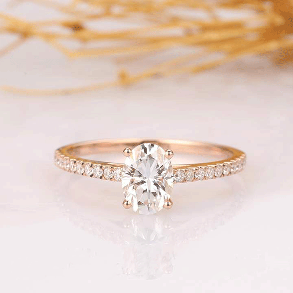 Rose Gold Oval Cut Sterling Silver Engagement Ring