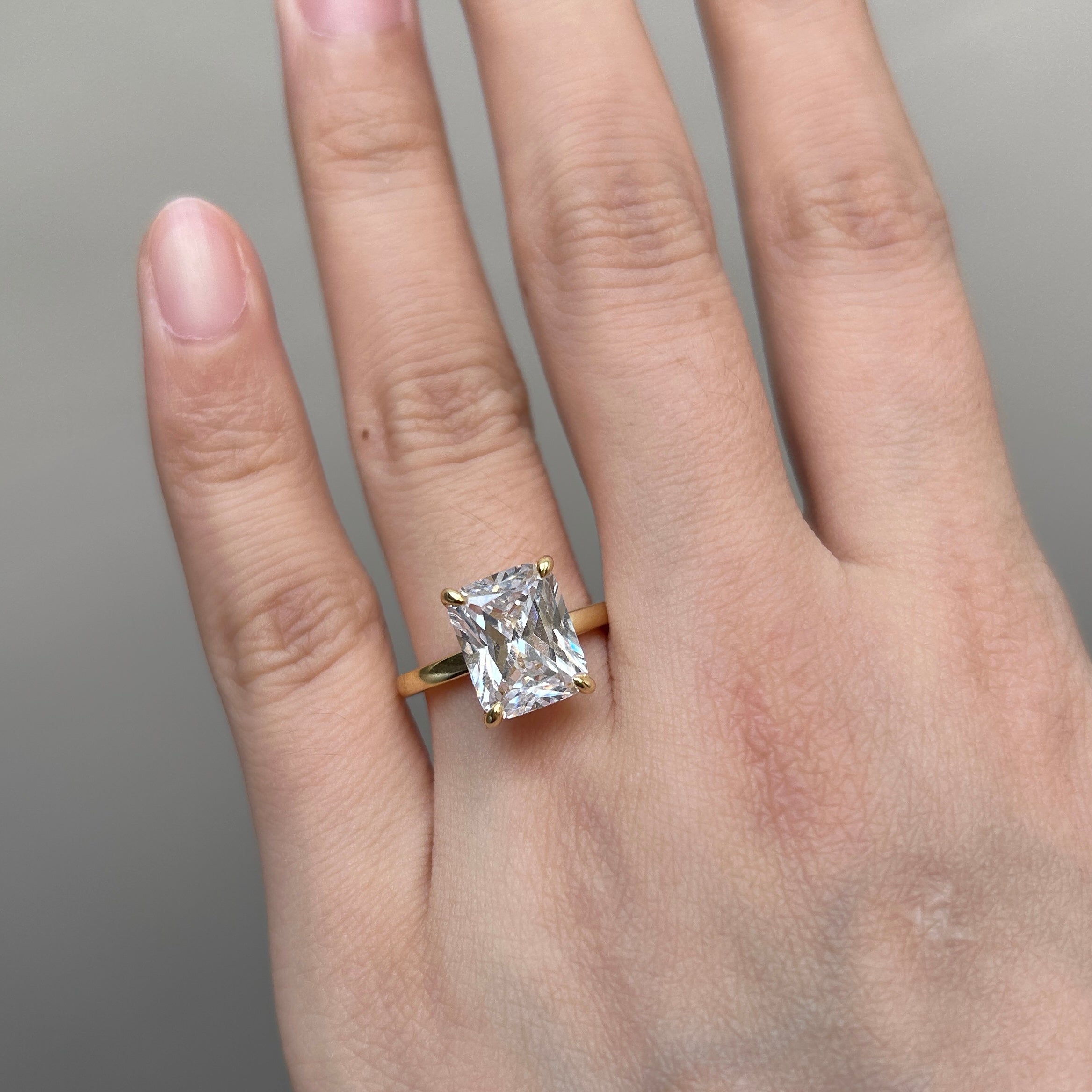 Stunning Radiant Cut Sterling Silver Engagement Ring In Golden Tone