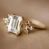 Leaf Design Emerald Cut Sterling Silver Engagement Ring