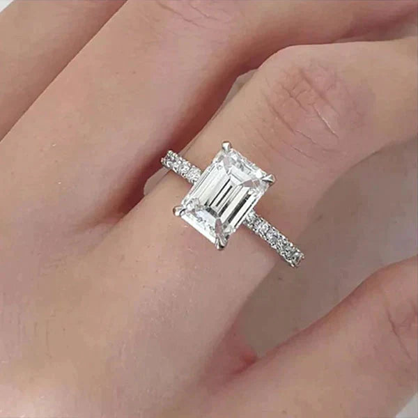 Classic Emerald Cut Engagement Ring In Sliver Tone