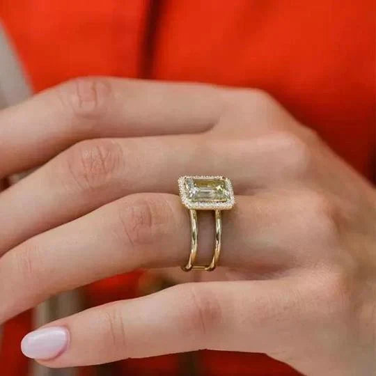 Emerald Cut Double Edge Engagement Ring