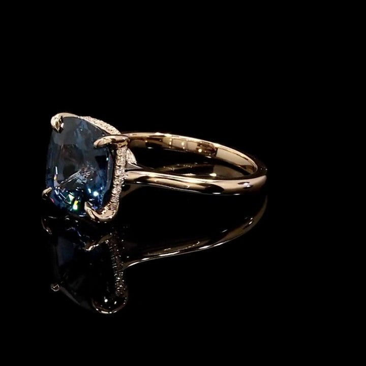 4.8CT Rose Gold Cushion Cut Blue Sapphire Sterling Silver Engagement Ring