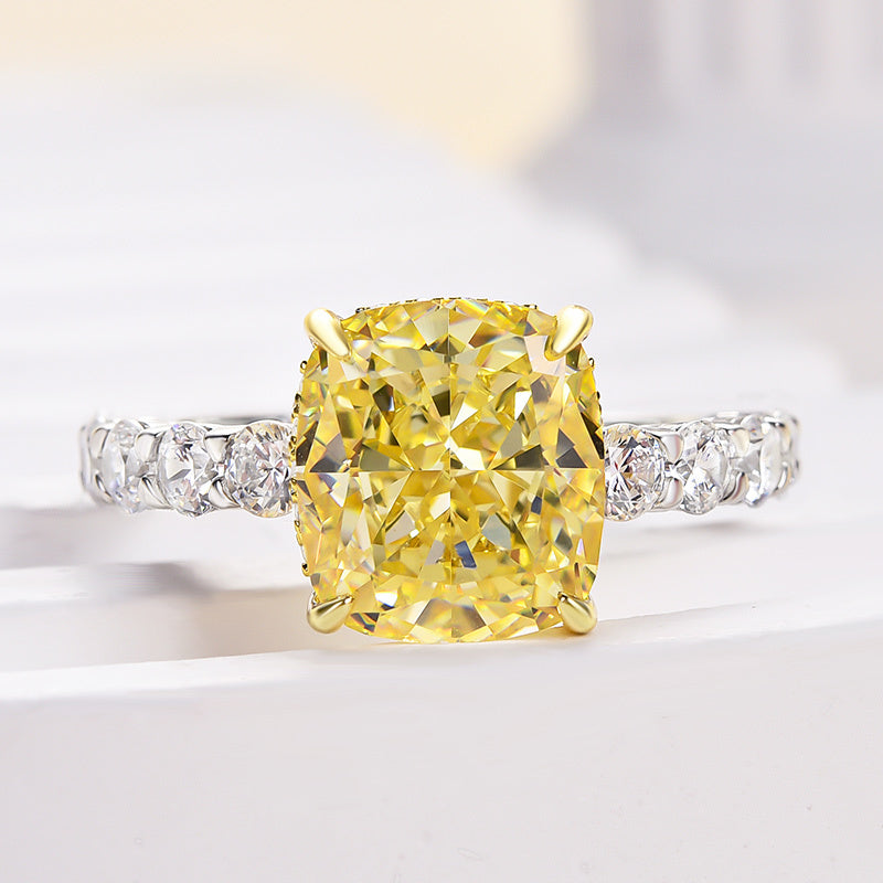 Two-tone Cushion Cut Yellow Gemstone Sterling Silver Engagement Ring