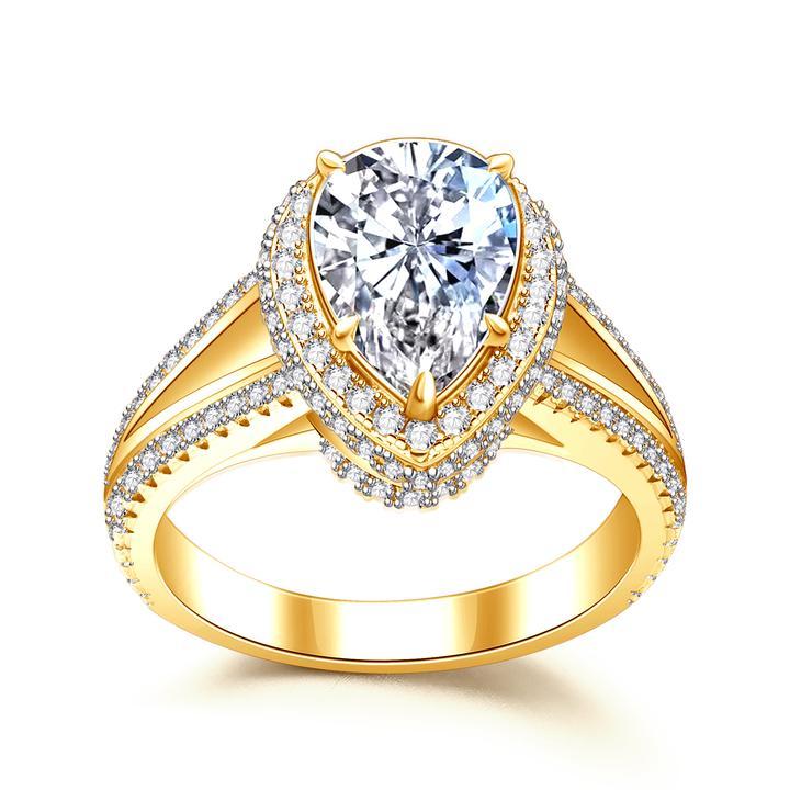 Halo Pear Cut Split Shank Engagement Ring