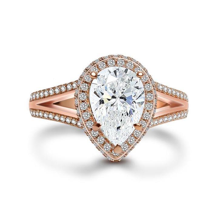 Halo Pear Cut Split Shank Engagement Ring