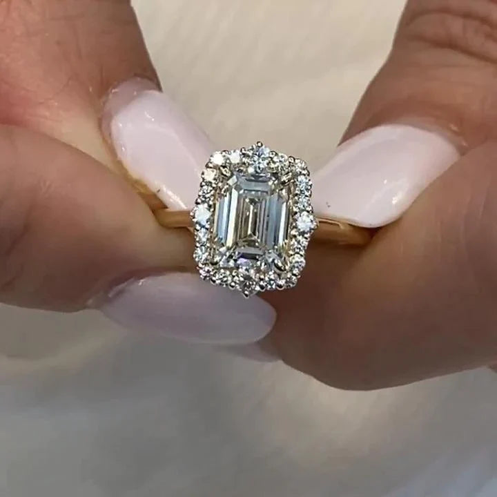 Emerald Cut Halo Engagement Ring