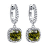 Birthstone Cushion Cut Halo Sterling Silver Drop Earrings