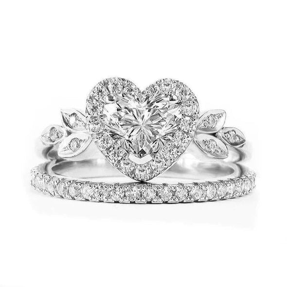 Heart Cut Design Halo 925 Sterling Silver Bridal Set