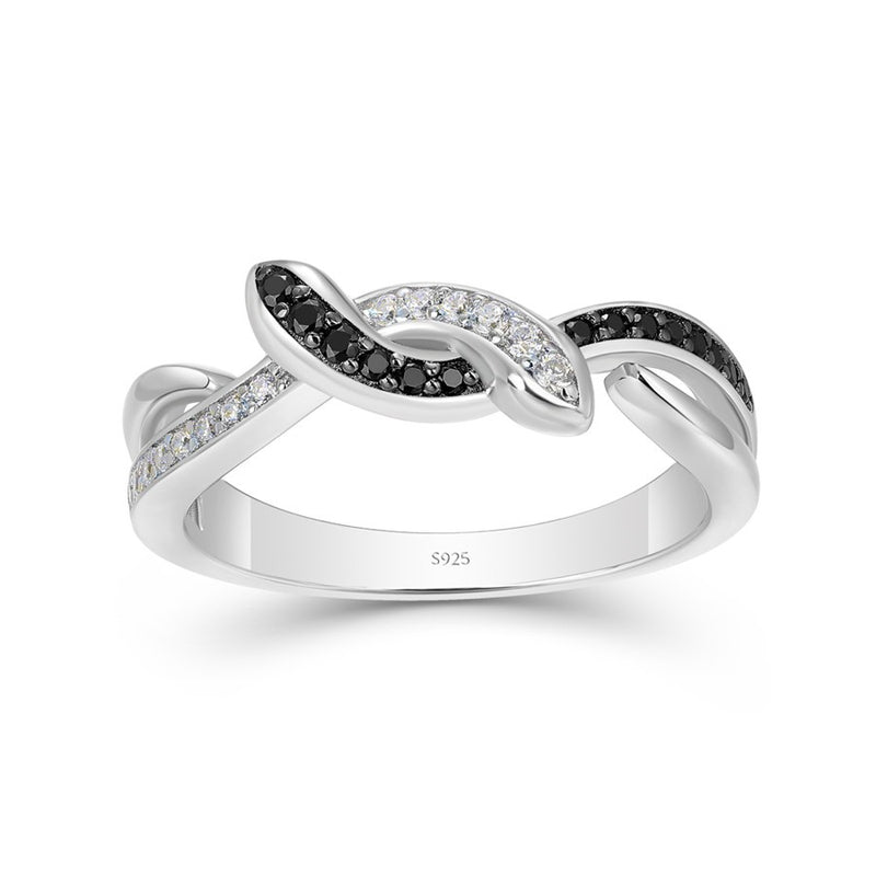 Unique Design Round Cut Black and White Infinity Sterling Silver Band