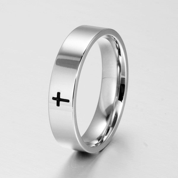 Black Cross Silver Titanium Men's Wedding Band