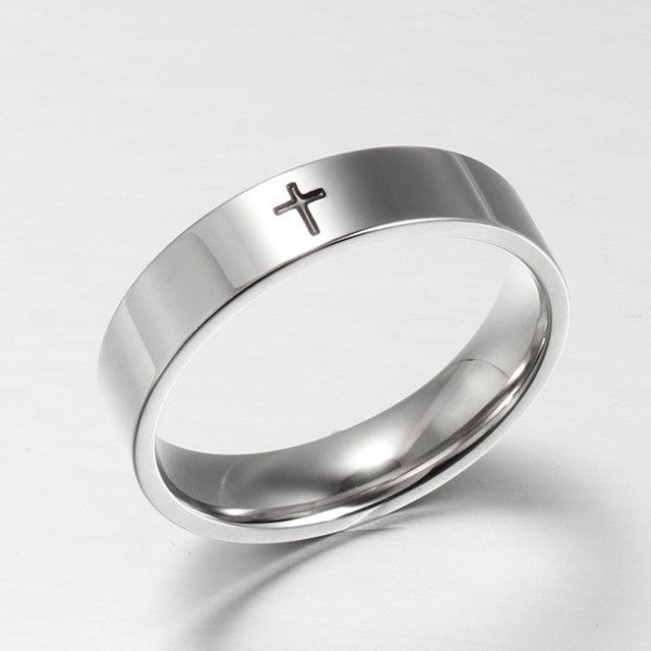 Black Cross Silver Titanium Men's Wedding Band