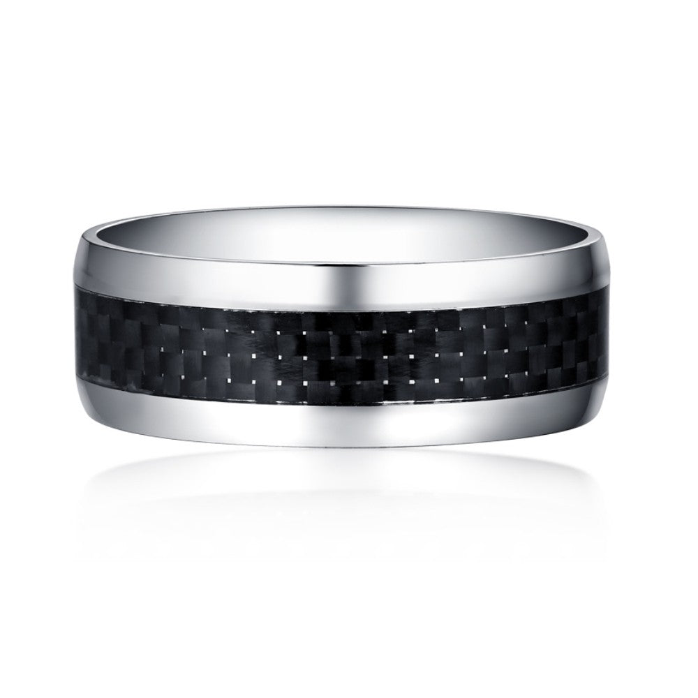 Black and Silver Titanium Steel Men's Wedding Band