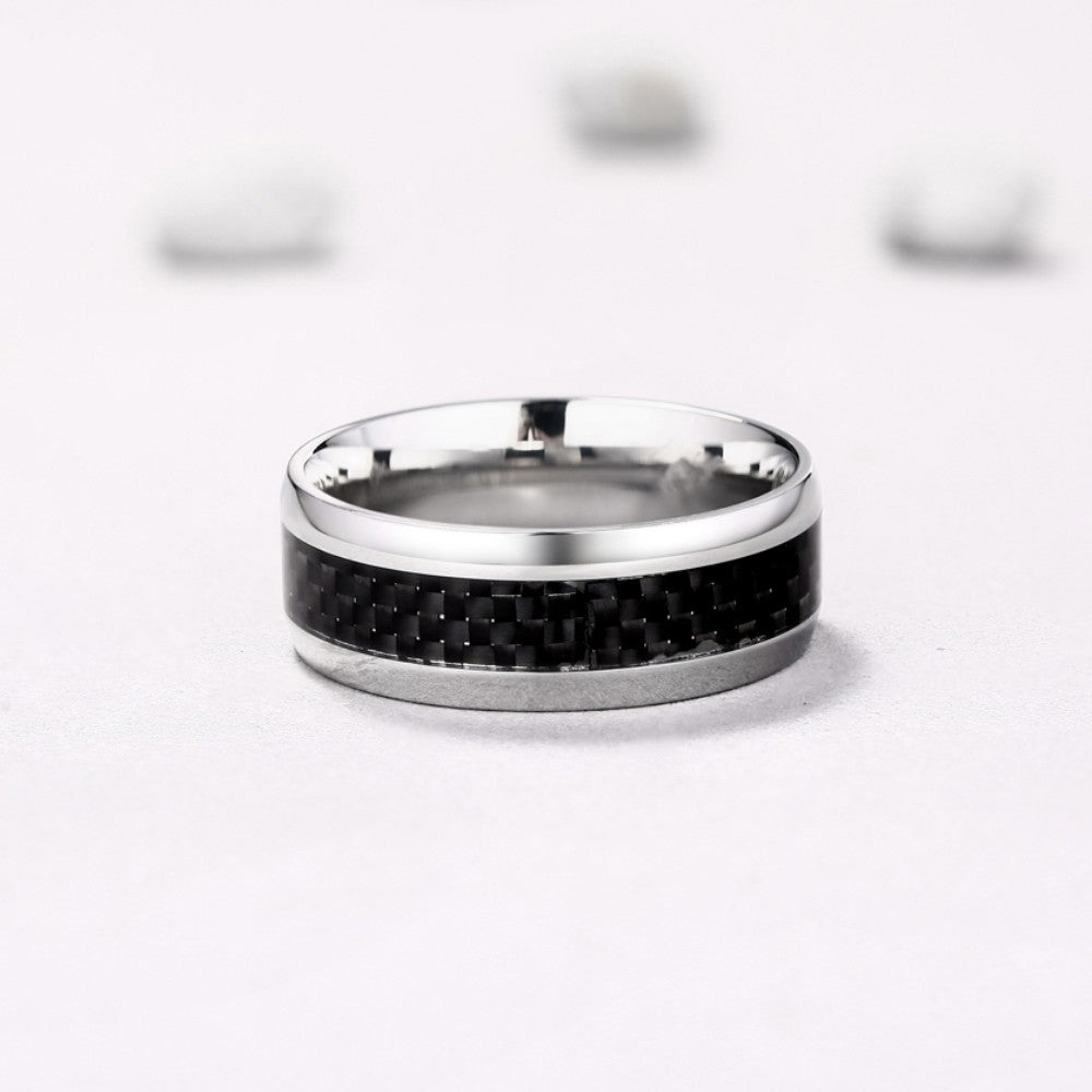 Black and Silver Titanium Steel Men's Wedding Band