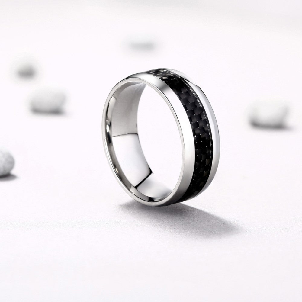 Black and Silver Titanium Steel Men's Wedding Band