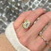 Elegant Emerald Cut Sterling Silver Engagement Ring In Golden Tone