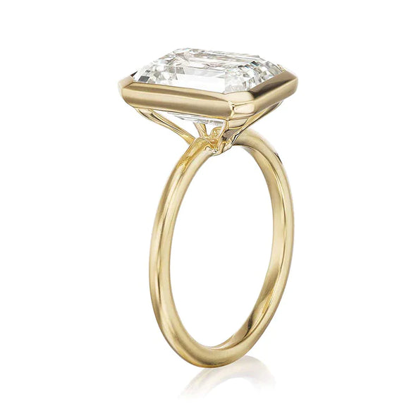 Elegant Emerald Cut Sterling Silver Engagement Ring In Golden Tone