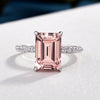 Hidden Halo Emerald Cut Morganite Pink Engagement Ring In Sterling Silver