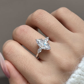 Dainty Three Stone Marquise Cut Sterling Silver Engagement Ring