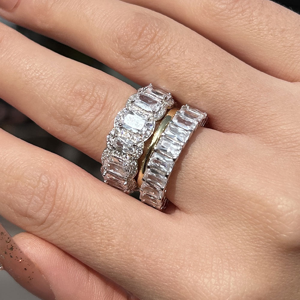 Gorgeous 3PCS Women's Wedding Band Set In Sterling Silver