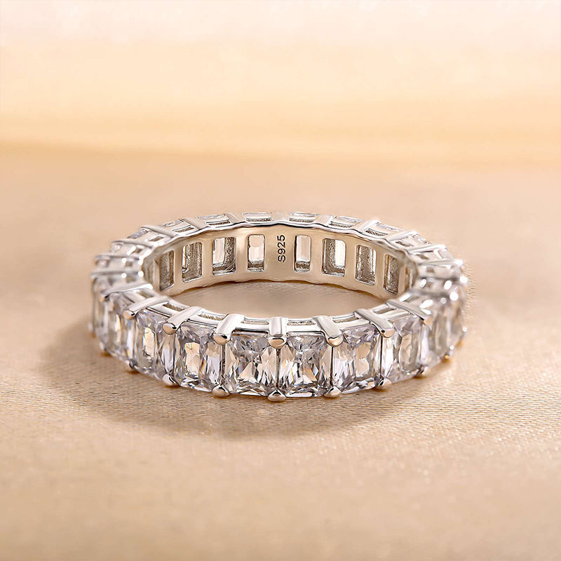 Elegant Radiant Cut Eternity Band In Sterling Silver