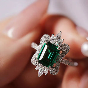 Retro Emerald Cut Sterling Silver Engagement Ring