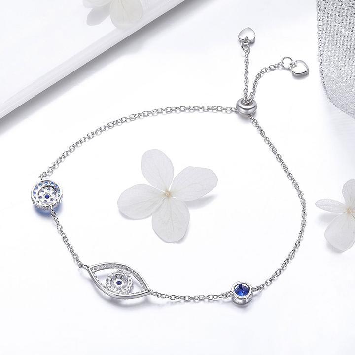 Lucky Blue Eye Design 925 Sterling Silver Slider Bracelet