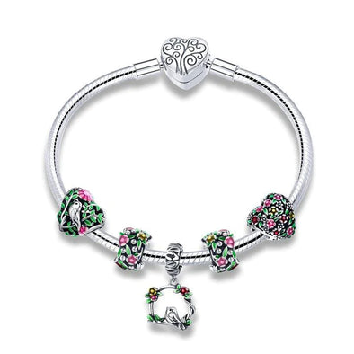 Birds & Flowers 925 Sterling Silver Charm Bracelet