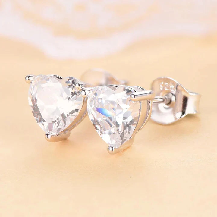 Heart Cut Sterling Silver Stud Earrings