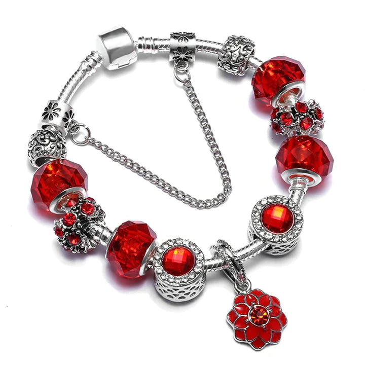 Flower Design Hidden Clasp Charm Bracelet