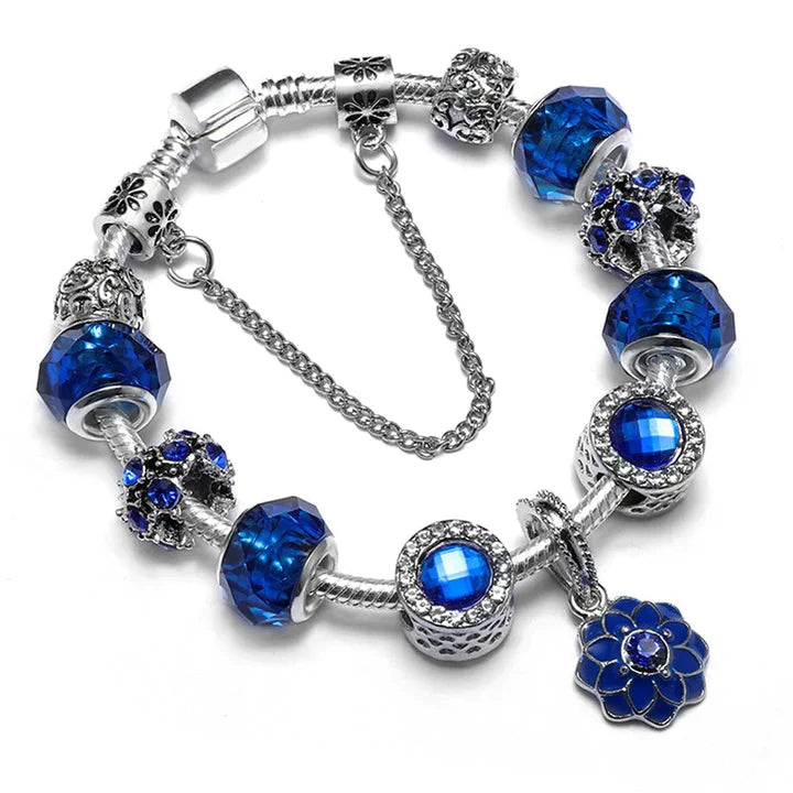 Flower Design Hidden Clasp Charm Bracelet